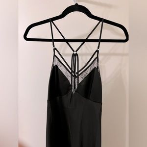 Sexy Lace Slip Dress Set with Robe and Satin Belt in Black size S